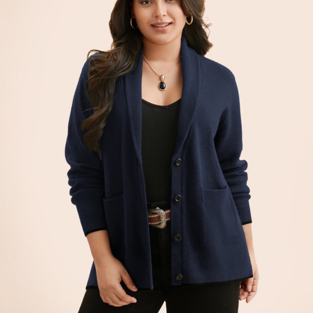 BloomChic Supersoft Shawl Collar Cardigan Indigo Blue Plus Size 18/20 Cozy Knit